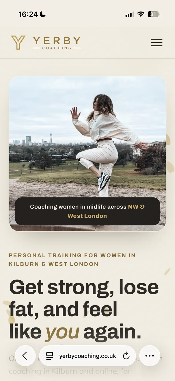 Yerby Coaching website on mobile